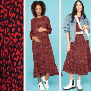 Zara Red Leopard Printed Dress last Size L* & XL*